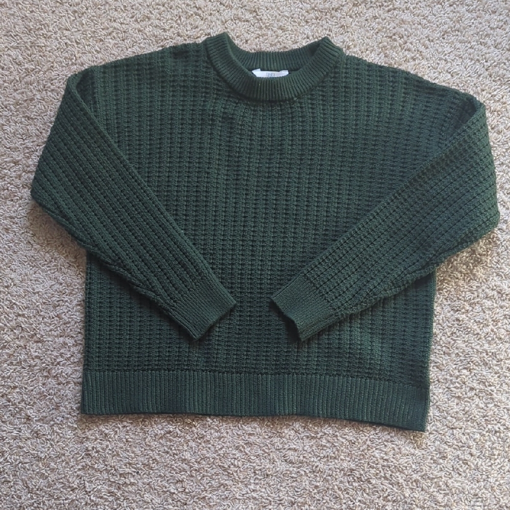 Time and Tru Dark Green Waffle Knit Crewneck Sweater